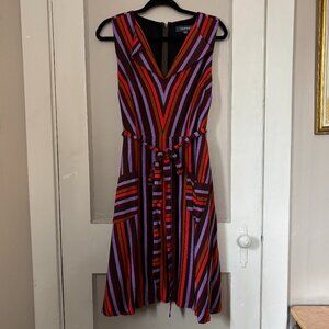 Modcloth Purple Red Striped Sleeveless Retro Dress